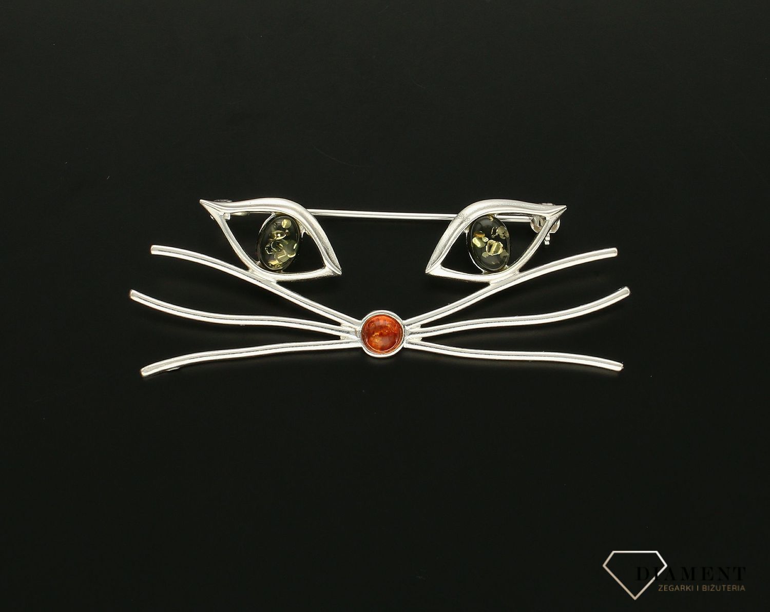 Srebrna broszka damska Kocie wąsy Srebro i polski bursztyn DIA-BRO-KOCIE WĄSY-925ds.jpg